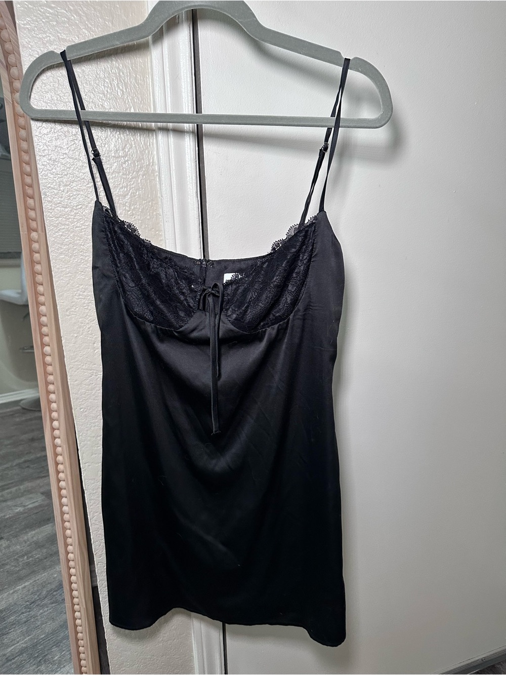Princess Polly Black Lace Trim Satin Slip Dress